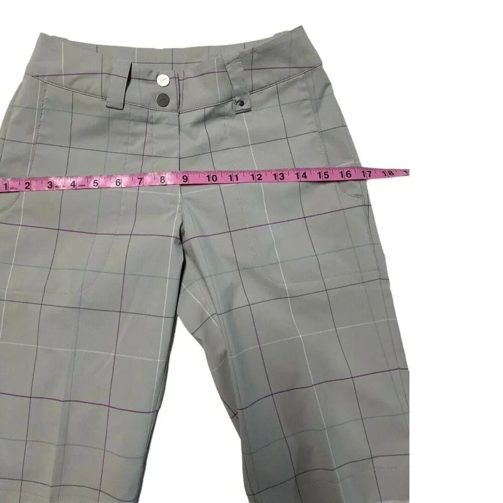 Nike Women Golf Dri-Fit under knee Pants Sz 4 Gray Plaid flat front